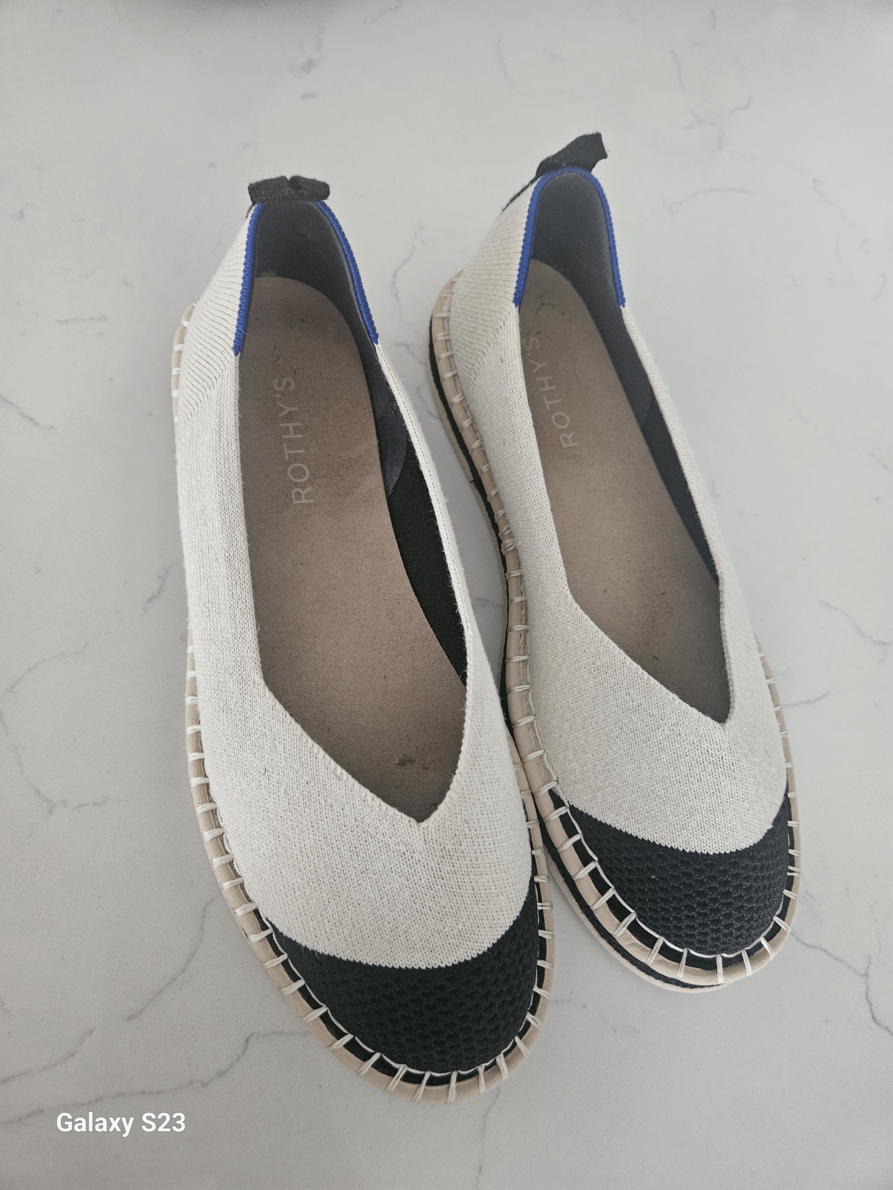 Rothy's Two-Tone Knit Slip-On Espadrille - Ivory & Black
